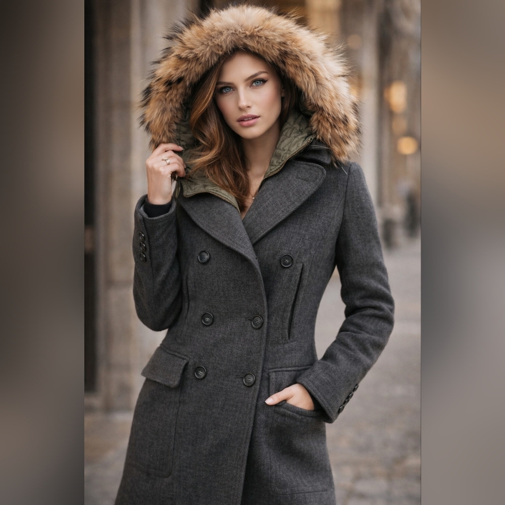 🧥 D&G Dolce & Gabbana Wool Blend Coat with Faux Fur Hood – Size S✨